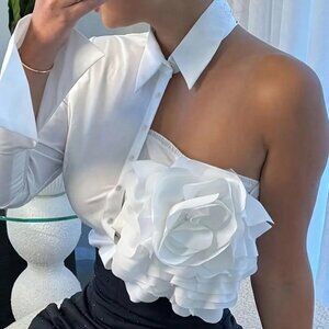 White Elegant Party Women's button down Shirt